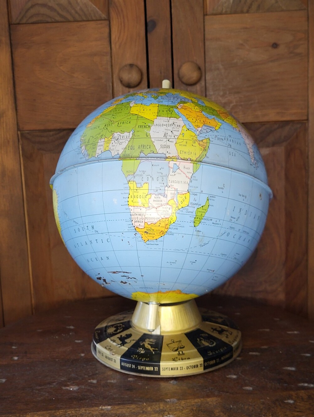 Vintage Blue World Globe with Zodiac Base - Picture 13 of 13